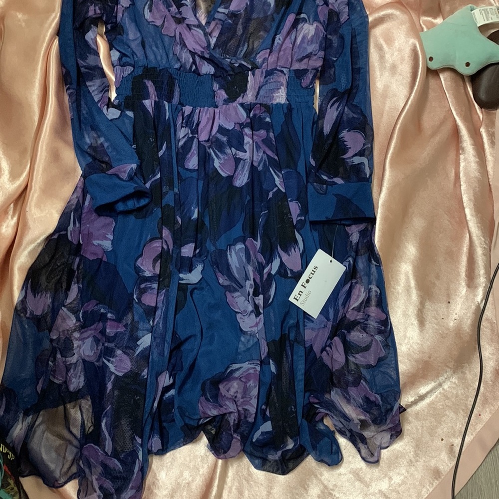 Blue floral longsleeve dress - Picture 2 of 5